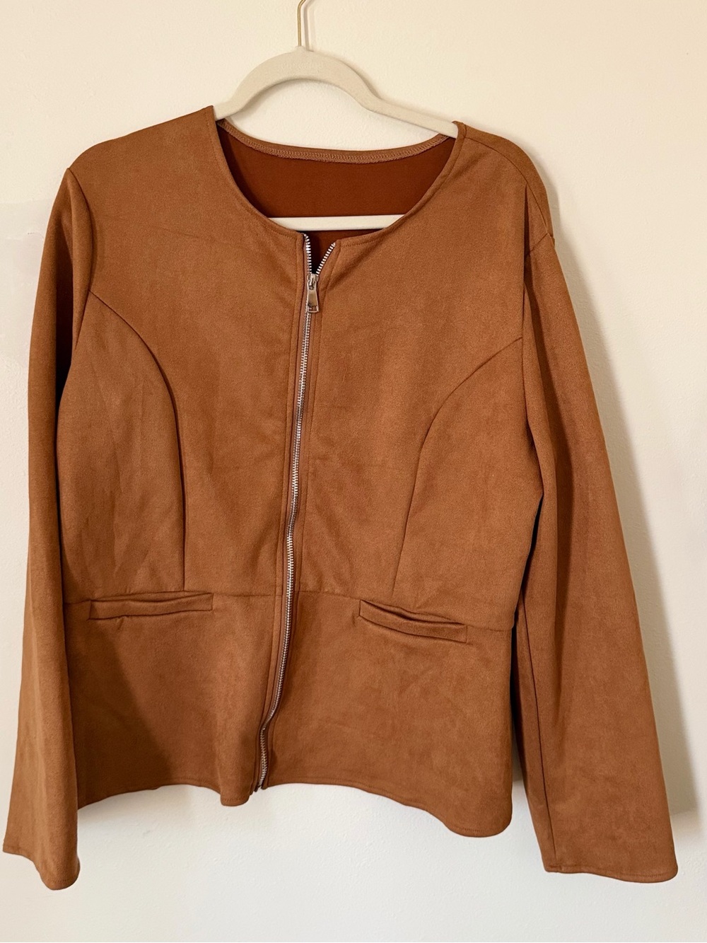 XL Source Unknown Camel Faux-Suede Zip Jacket